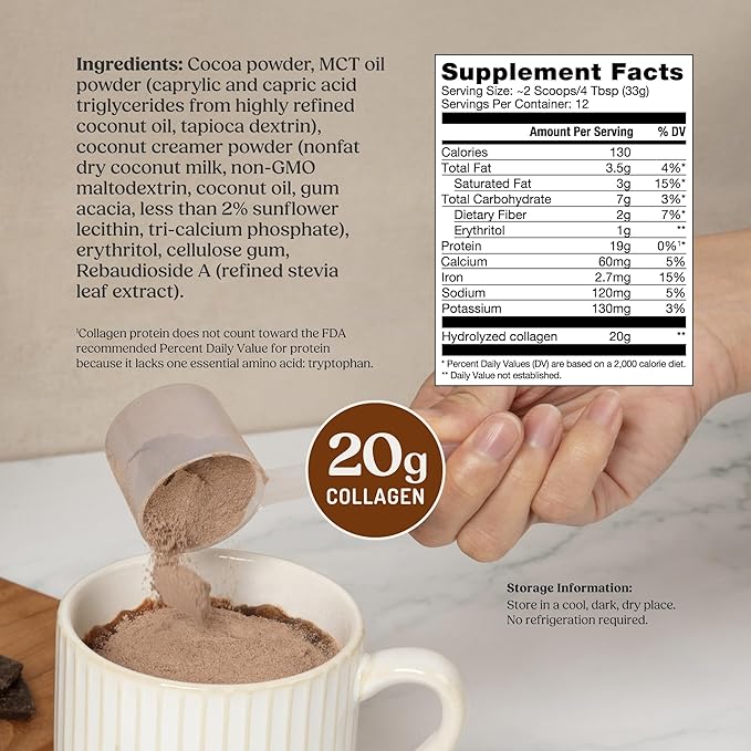 Bulletproof Chocolate Collagen Peptides Powder with MCT Oil 14.3 Ounces Grass-Fed Collagen Protein for Skin Bone and Joint Support Pasture Raised No Added Hormones