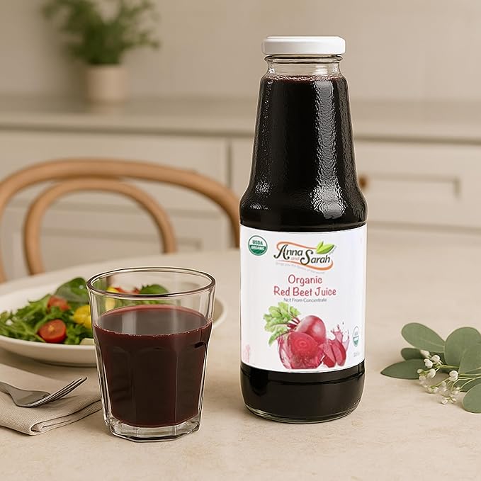 Anna and Sarah 33.8 Oz Organic Red Beet Juice - Glass Bottle (4 Pack) No Sugar Added No Artificial Colors No Preservatives No Flavors AddedNOT from Concentrate