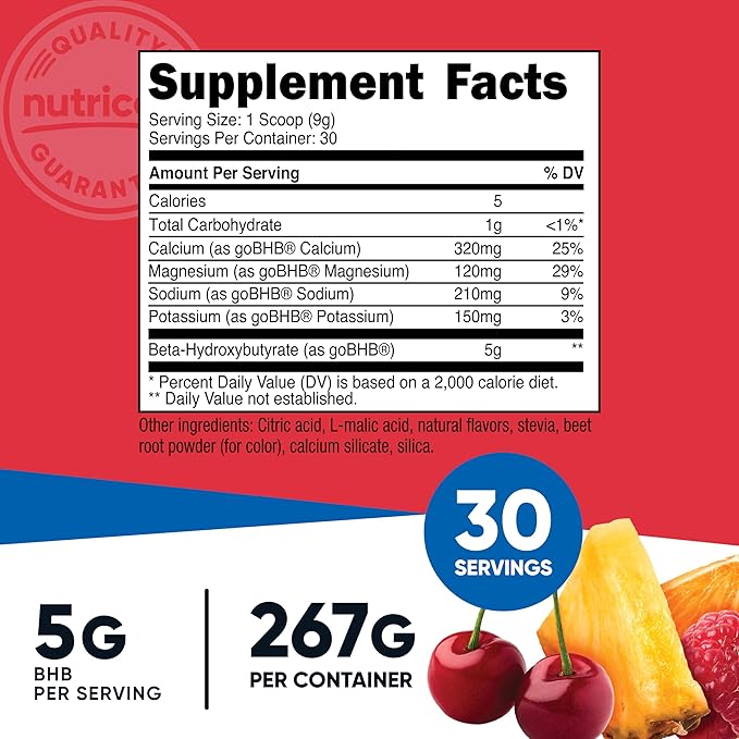 Nutricost BHB Salts Drink Mix (30 Servings Fruit Punch Flavored) (5G BHB Per Serving) - 0G Total Sugars Vegetarian Product