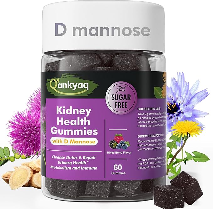 D mannose Gummies for Women Kidney Cleanse Detox &amp Repair Gummies – Urinary Health &amp Kidney Stone* Support Chewable D-mannose with Astragalus Dandelion Milk Thistle – Vegan Sugar-Free 60