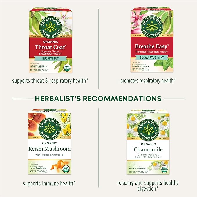 Traditional Medicinals Tea Herbal Cold Care Seasonal Tea with Elderflower Spice Kosher Non-GMO Caffeine-Free Compostable - 96 Tea Bags (6 Pack)