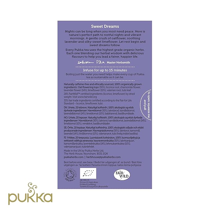 Pukka Organic Tea Bags Night Time Herbal Tea with Chamomile Lavendar &amp Valerian Perfect for Easing into a Soothing Sleep 20 Count (Pack of 6) 120 Tea Bags