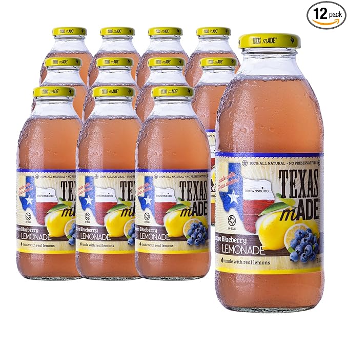 Texas mADE Brownsboro Blueberry Lemonade NON GMO Verified Lemonade Made with Pure Cane Sugar and Blueberry Flavor No Preservatives Texas Crafted Lemonade 16 fl oz Pack of 12
