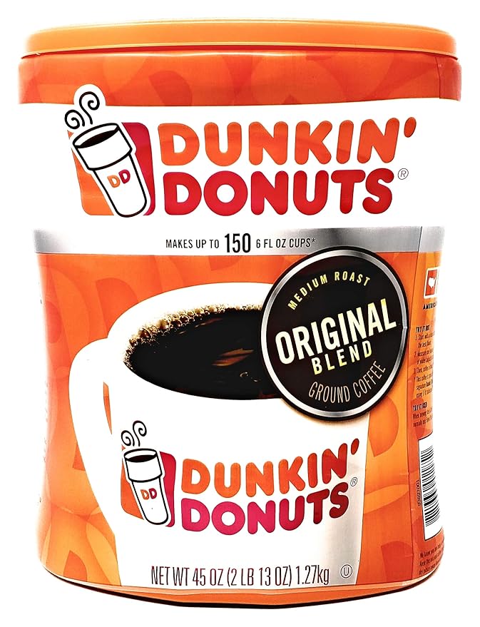 Dunkin Donuts Original Blend Ground Coffee - 90 oz Total - 45 oz Per Canister - Pack of 2 Canisters of Dunkin Donuts Ground Coffee - 100% Arabica Coffee - Medium Roast Coffee