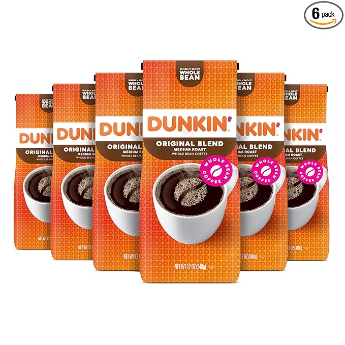 Dunkin' Original Blend Medium Roast Whole Bean Coffee 12 Ounces (Pack of 6)
