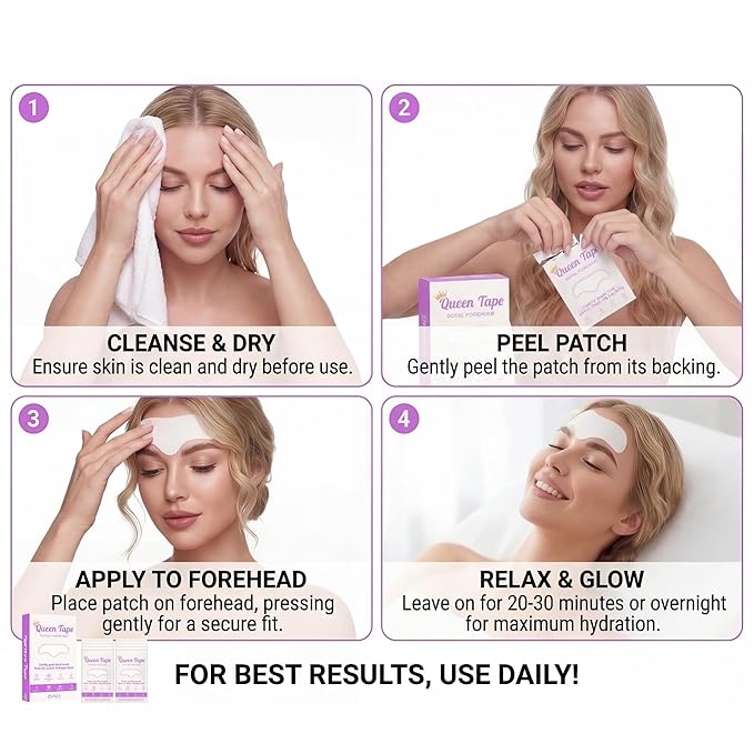 Queen Hydrating Royal Forehead Patches 20 Pcs Collagen Hyaluronic Acid Vitamin E Aloe Antie Wrinkle Beauty Treatment