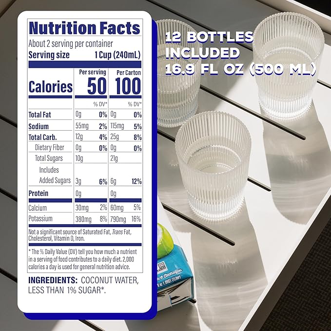 C2O - Coconut Water The Original Flavor (12 Pack) - Made with Fresh Coconut Water - Plant Based Non GMO Water - Natural Hydration Essential Electrolytes &amp Potassium - 12 Tetra Packs 16.9 FL O