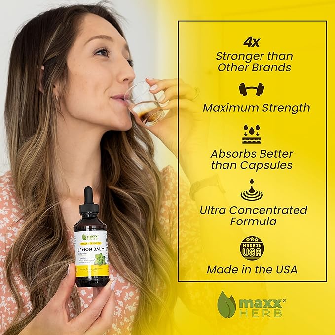 Maxx Herb Lemon Balm Extract - Max Strength Liquid Tincture Absorbs Better Than Capsules or Tea for Nervous System Support &amp Stress Management - Alcohol Free - 4 Oz Bottle (60 Servings)