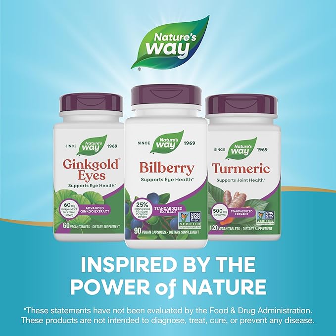 Nature's Way Bilberry Premium Extract Supports Eye Health* Eye Health Supplement for Adults with Black Elderberry* Bilberry Supplement Gluten Free Vegan 90 Capsules (Packaging May Vary)