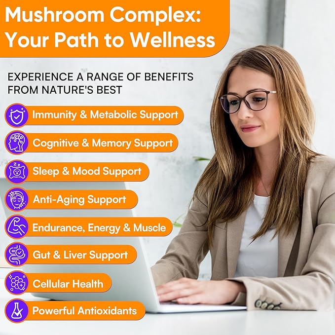 Mushroom Gummies for Adults 4000mg Brain Supplements for Memory and Focus 26 in 1 Mushroom Supplement Complex with Ashwagandha &amp Lion's Mane Turkey Tail Reishi Cordyceps Organic 120 Count