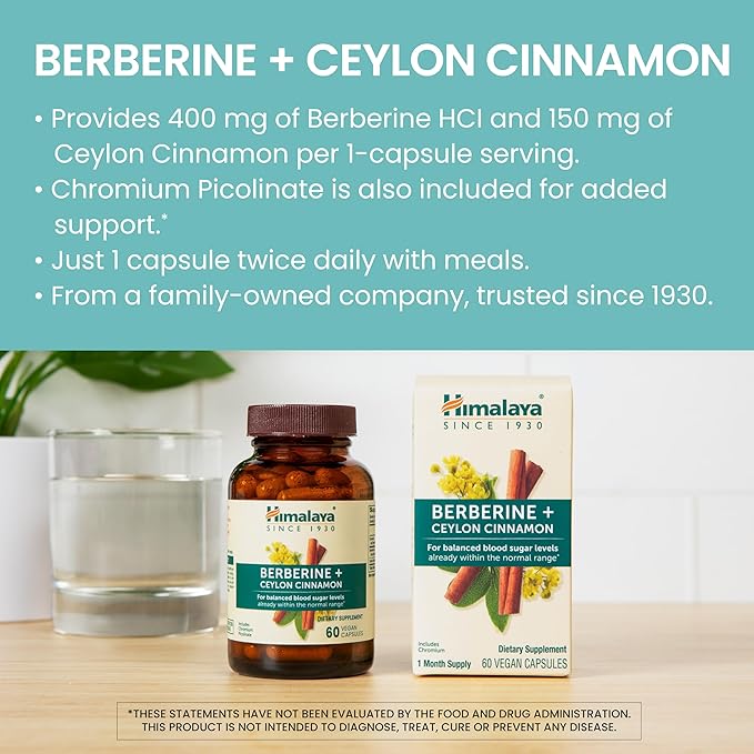 Himalaya Berberine with Ceylon Cinnamon - Herbal Supplement for Supporting Normal Metabolism Immune and Digestive Health - Vegan Gluten Free 60 Vegetarian Capsules