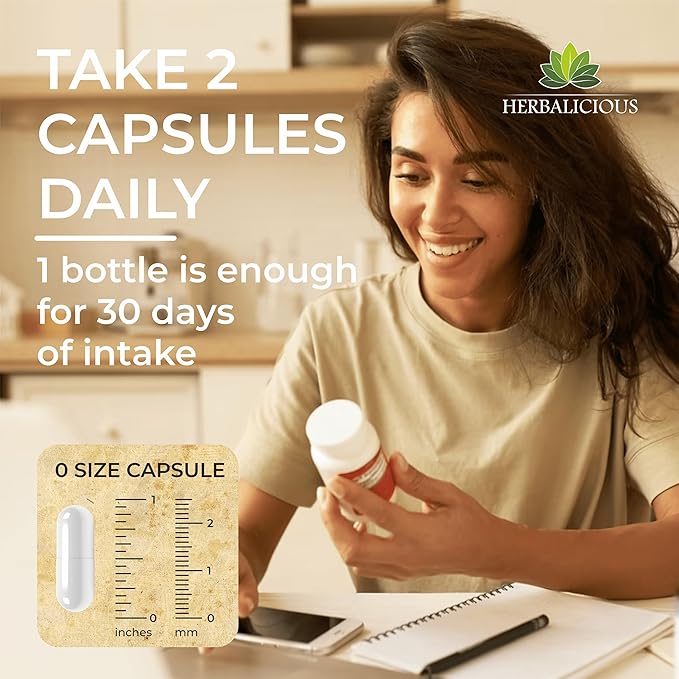 HERBALICIOUS Bovine Collagen Supplements for Men and Women | Hydrolyzed Grass-Fed Bovine Collagen Peptides | Joint Nerve &amp Bone Support | Non-GMO Anti-Aging | 100 Capsules