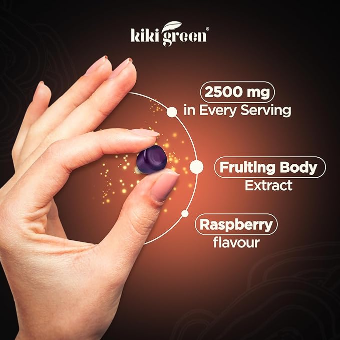 KIKI Green Mushroom Gummies with Lion's Mane and 9 Adaptogen Superfoods Blend - Chaga Red Reishi Cordyceps Shiitake Black Fungus | 60 Count 10:1 Extract