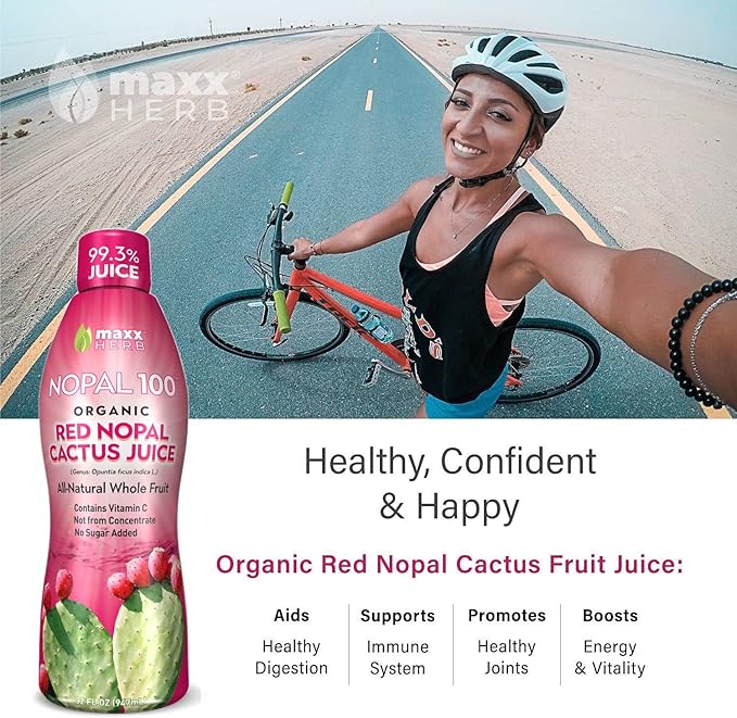 Maxx Herb Organic Red Nopal Cactus Juice - for Joint Support Healthy DigestionVegan Non-GMO and Gluten Free – 4 Bottles 32 Oz Each (128 Servings)