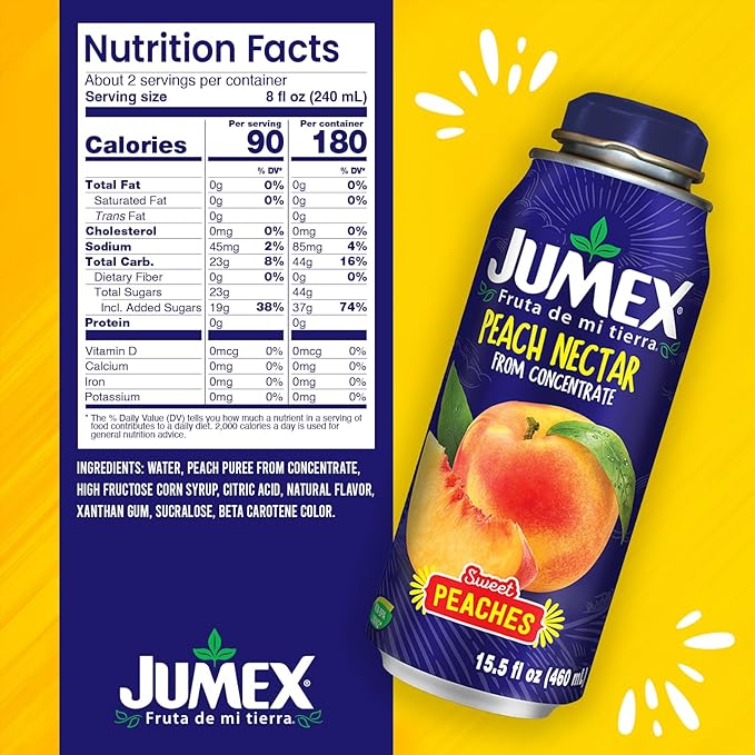 Jumex Peach Nectar Lata Botella - Made with Fresh Fruit Puree &amp Peach Juice Concentrate for Fruit Smoothie Mix Cocktail Mixers &amp Kids Beverages - 15.5oz 12 Pack Resealable Juice Bottles