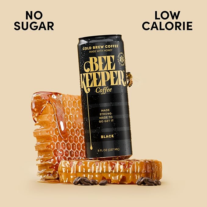 Beekeeper Cold Brew Coffee Drinks with Oregon Honey | 12 Pack Variety Refreshing Iced Coffee - Unsweetened &amp Strong Arabica Brew 8 fl oz Ready-to-Drink Can - 180mg Natural Caffeine