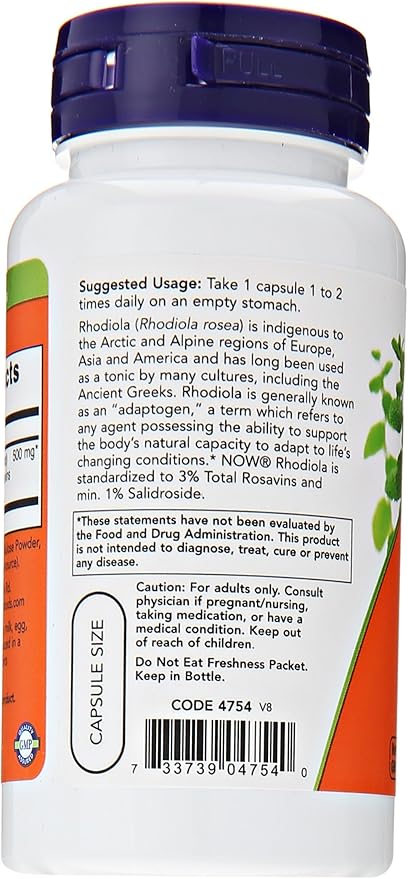NOW Rhodiola Rhodiola Rosea 500mg 60 Capsules (Pack of 2)