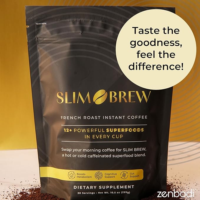 zenbodi Slim Brew French Roast Instant Coffee - 10.5 oz Superfood Coffee Dietary Supplement 12 Superfoods Including Maca Root Panax Ginseng Extract Turmeric Root Kale Leaf and More 30 Servings