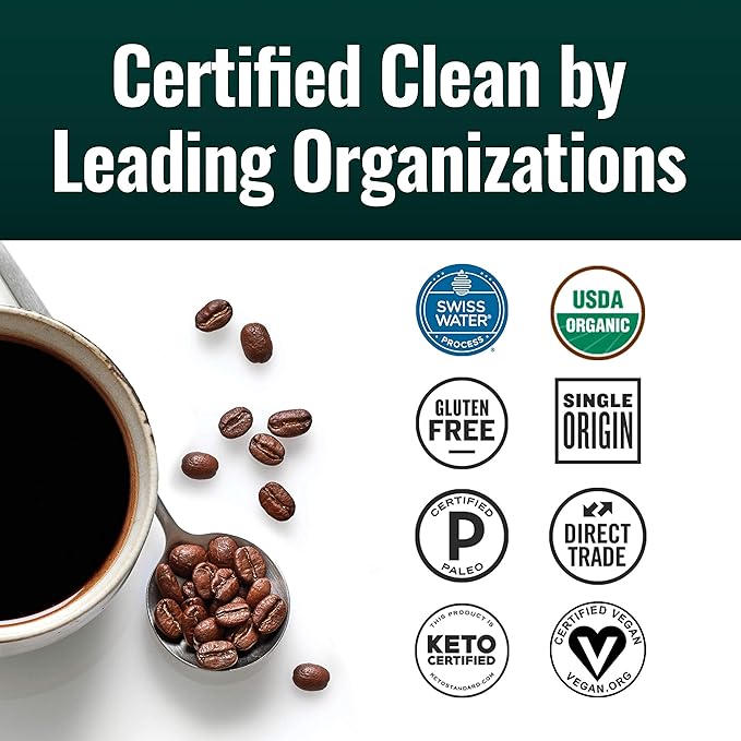 Natural Force - Organic Clean Decaf Coffee Mold &amp Mycotoxin Free Lab Tested for Toxins &amp Purity Low Acidity Whole Bean Swiss Water Decaf Medium Roast 12 oz