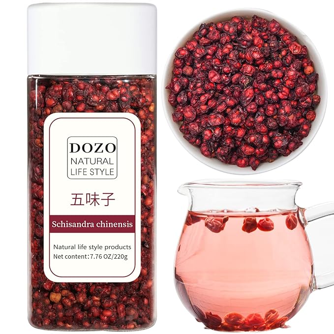 DOZO Dried Schisandra Berry 7.76oz/220g Schisandra Chinensis Tea Dried Omija Tea Whole Berries Dried Loose Berry Herbs Pure Natural Wu Wei Zi Caffeine Free 五味子