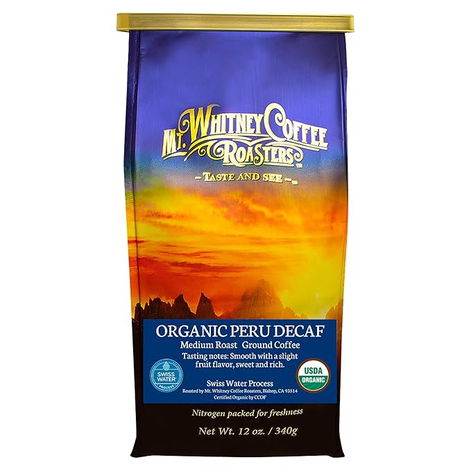 Mt. Whitney Organic Swiss Water Low Acid Decaf Coffee from Peru (Ground 12 Oz)
