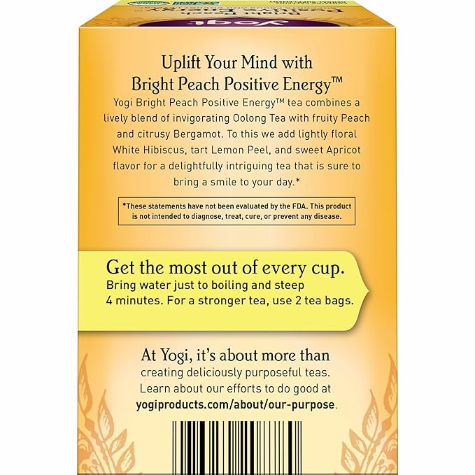 Yogi Tea Bright Peach Positive Energy Tea - 16 Tea Bags per Pack (6 Packs) - Organic Tea to Support Focus &amp Energy - Includes Oolong Tea Leaf White Hibiscus Flower Rose Hips &amp More