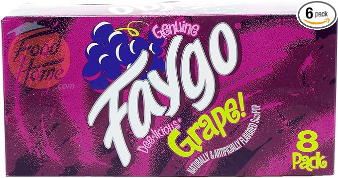 Faygo Grape! flavored soda pop. 8-pack 12-fl. oz. cans in box (6)