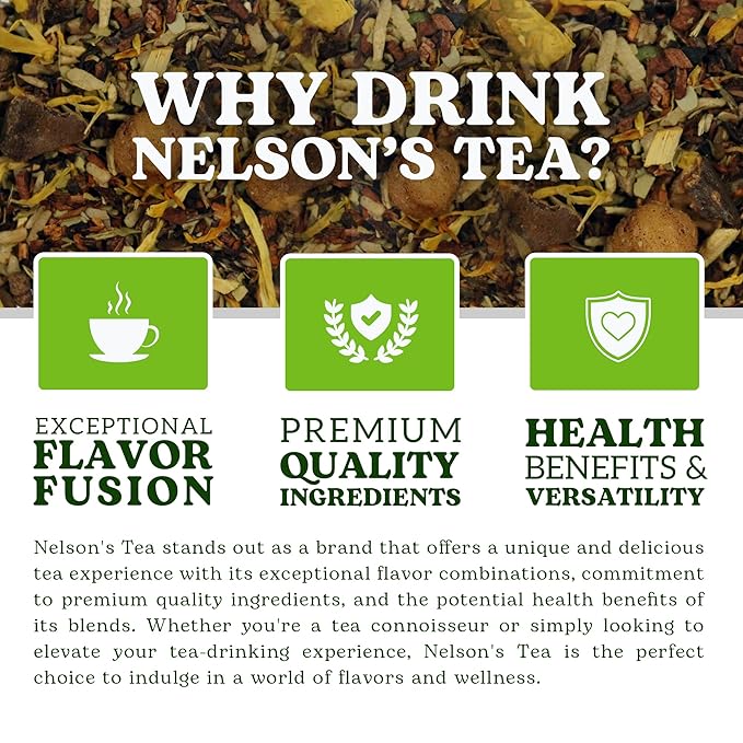 Nelson's Tea Vanilla Nut Spice - Cut &amp Sifted Low Caffeine Rooibos Loose Leaf Tea with Honeybush Yerba Mate Chicory Root Licorice Root Cardamom Seeds Coconut and Marigold Herbal Blend (16 oz