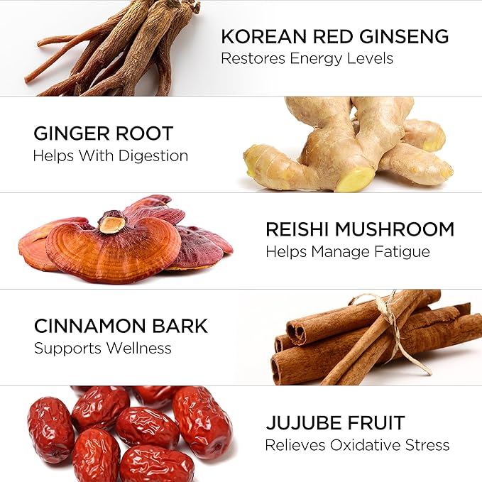JUNG KWAN JANG Hong Sam Won Delight - Korean Red Ginseng Tea Herbal Energy Drink with Lime Jujube Ginger 3 Vitamins &amp 9 Amino Acids - No Caffeine No Calories No Sugar (30 Pouches 1.69 fl oz)