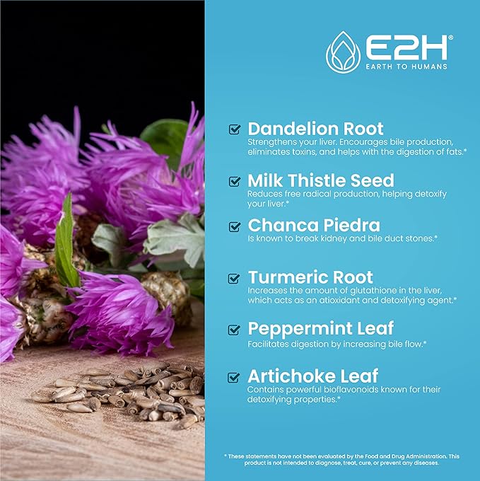 E2H Liver Support Supplement with Milk Thistle - Liver Health Formula - Artichoke Extract Dandelion Root Chanca Piedra and More - Absorbent Liquid Formula (2 Bottles)