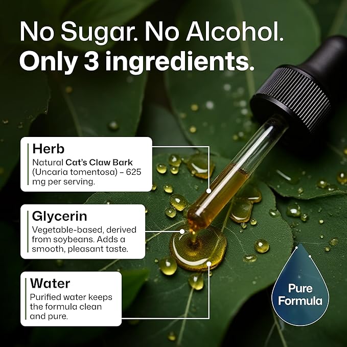 BIO KRAUTER® Сats Сlaw - Liquid Drops Pure Vegan Cats Claw Herb Supplement 625 mg per Serving 4 Fl.Oz 56-Day Supply - Used for Digestive &amp Immune Support Natural Antioxidant - Alcohol &amp Sugar