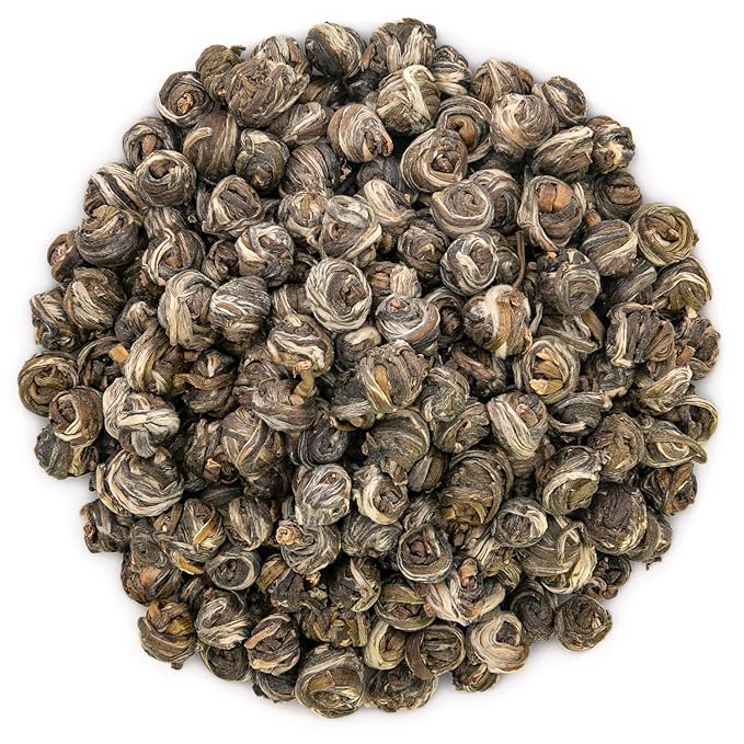 Oriarm Jasmine Pearls Tea Loose Leaf - Chinese Dragon Pearls Jasmine Green Tea Leaves - 1st Grade - Brew Hot or Iced Tea - 250g Ziplock Resealable Bag
