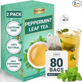 LeafLea 80 Premium Peppermint Tea Bags 100% Natural Peppermint Leaf Tea Te de Menta for Soothing Throat &amp Refreshing Breath Light and Smooth Flavor Caffeine-Free Sugar-Free Individually Wrap