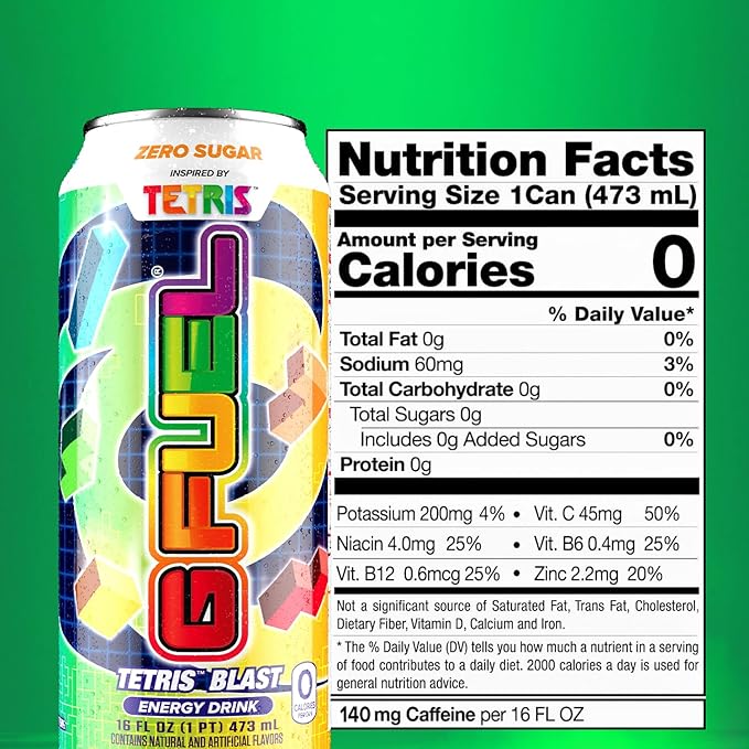 G Fuel Energy Drink Candy Flavor Sugar Free Beverage with 300mg Caffeine Daily Energy Boost with Focus Amino Vitamin + Antioxidants 16 oz Cans (Tetris 12-Pack)