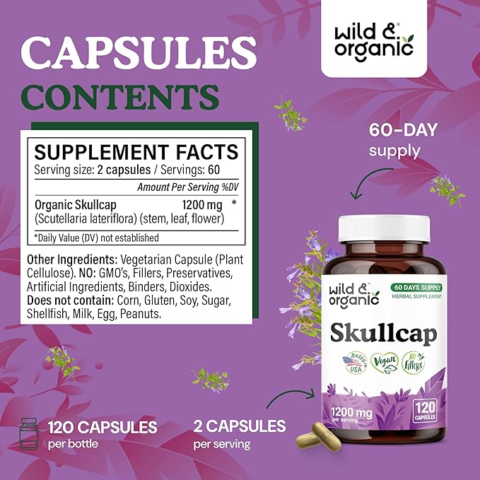 Wild &amp Organic Skullcap 120 Capsules &amp Passion Flower 120 Capsules