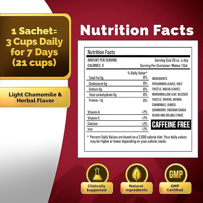 Te Divina | Slimming Detox Tea for 7 days | Herbal Tea for Weight Management Belly Fat &amp Colon Cleanse | Bloating Relief Energy &amp Digestion | Siberian Chaga Ganoderma Chamomile Ginger | T