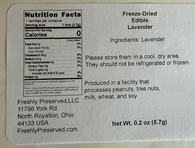 Freshly Preserved Lavender Dried Flowers - Edible Lavender for Drinks Toppers Cakes Decoration Baking &amp DIY Crafts - 20 USA-Grown Freeze-Dried Edible Flowers - 0.2 Oz