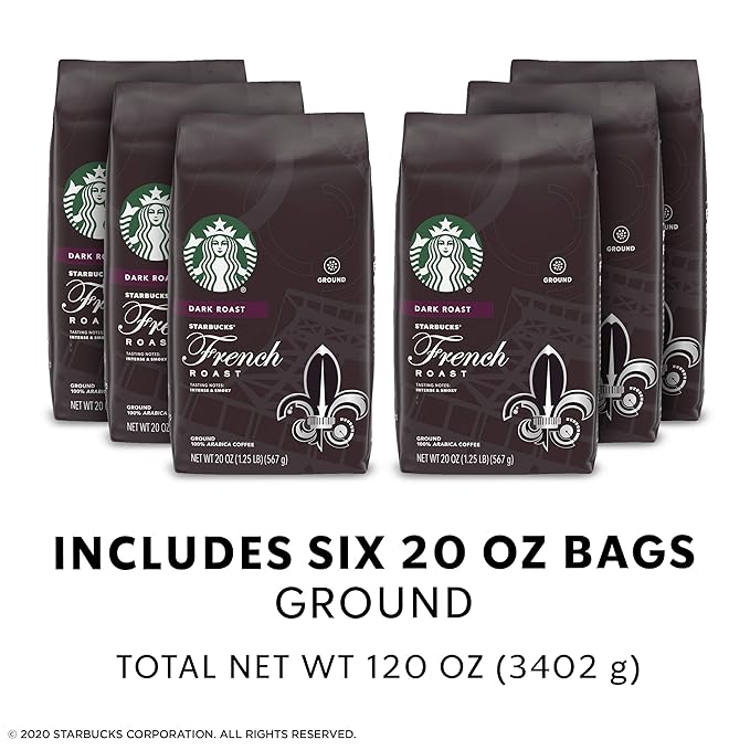 Starbucks Dark Roast Ground Coffee — French Roast — 100% Arabica — 6 bags (20 oz. each)