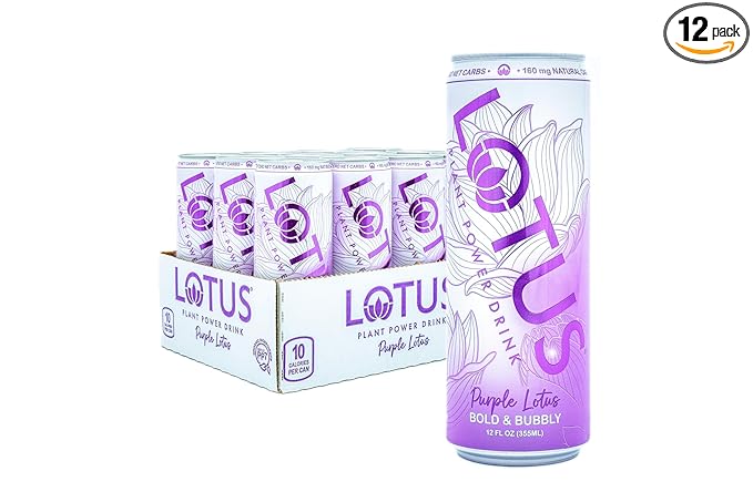 Purple Lotus Plant Power Drink™ | Sugar Free Low Calorie | 160 mg Natural Caffeine from Green Coffee Bean | Plant-Based Ingredients | Zero Sugar | 10 Calories | 12 oz Cans | 12 Count