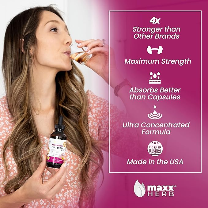 Maxx Herb PAU D’Arco Extract with Dandelion Root &amp Red Clover Therapeutic Blend PAU Darco Tincture Absorbs Better Than Taheebo Tea or Capsules for Immune Support - 4 Oz Bottle (60 Servings)