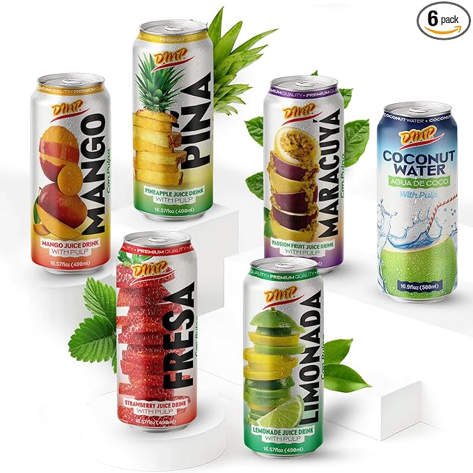 De Mi Pais Tropical Classics Juice Pack With Mango Pineapple Lemonade Coconut water Strawberry Passion Fruit – Refreshing Canned Fruit Beverages Best Served Cold | 16.5 Fl Oz 6-Pack
