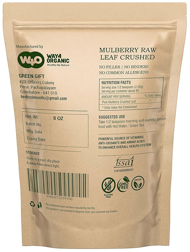 Mulberry Leaf Tea 8 Oz Dried Crushed Leaves Best Caffeine Free Tea - Way4Organic (8 Oz (3 Pack))