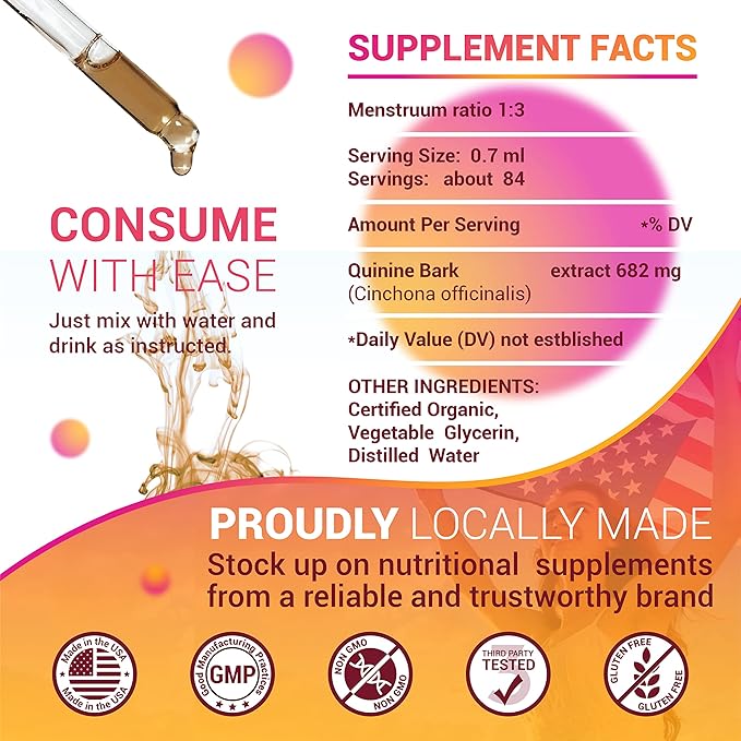Quinine Liquid Extract 2oz – Restless Legs Syndrome Relief &amp Leg Cramps PM Nighttime Cramp Relief – All-Natural Cinchona Officinalis Bark Tincture for Cramp Defense Digestive Health &amp Immune