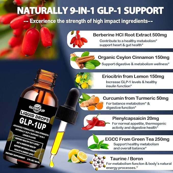 Berberine Supplement Liquid for Women &amp Men Liposomal Berberine with Ceylon Cinnamon Green Tea Eriocitrin Curcumin &amp Aloe Vera for Metabolism &amp GLP-1 Booster GLP 1 Drops 6X Stronger Than