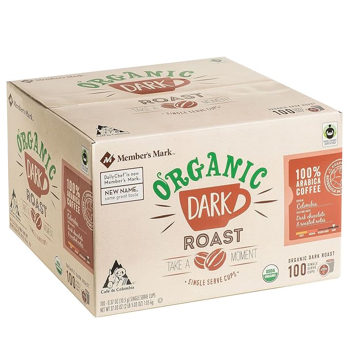 Member's Mark Organic Dark Roast Coffee (100 X 0.37 Oz)Net Wt (37.03 oz) Dark Chocolate &amp Roasted Notes 37.03 Oz