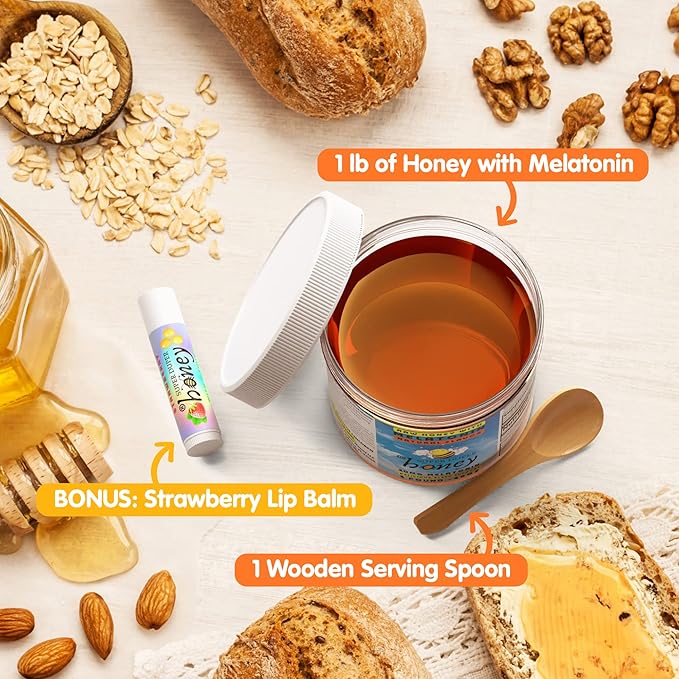 SUPER DUPER HONEY Calming Honey with 10mg Melatonin per Serving - Sweet Dreams &amp Tranquil Sleep - Pure Raw Unfiltered &amp Natural Formulation - Cinnamon Flavor - Made in USA - 1 Pound Jar