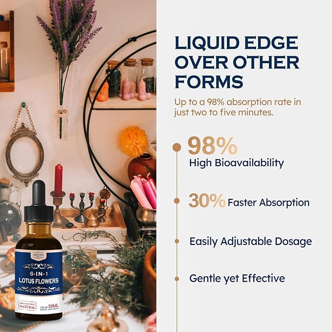 Lotus Flowers Extract Drops for Relaxation Restful Sleep Support 6-in-1 Herbal Supplement with Valerian Passion Flower and More. High Concentration &amp Fast Absorption Liquid Form. 2oz