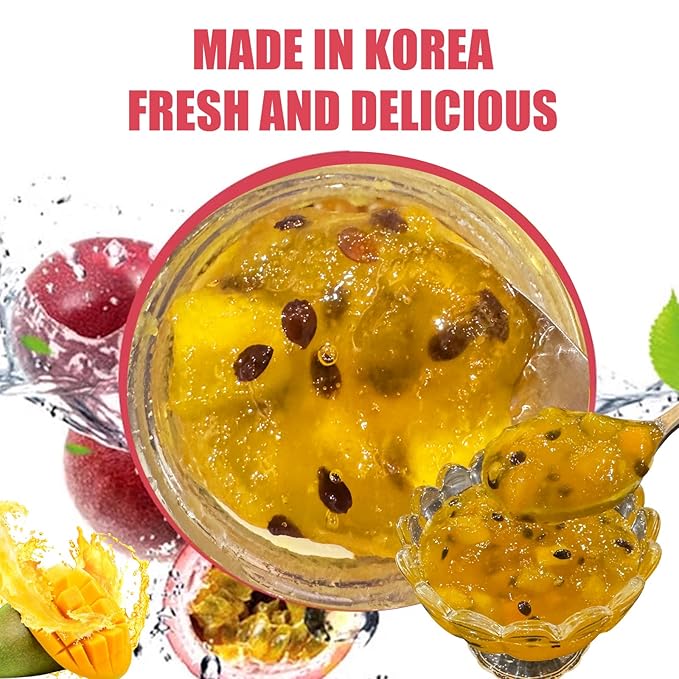 Apexy Korean Honey Passionfruit Mango Tea Made with Real Fruit No Artificial Colors – Tropical Drink Base Dessert Topping Smoothies Cocktails Yogurt Made in KOREA 35.27oz (1kg). (Passion Fruit Ma