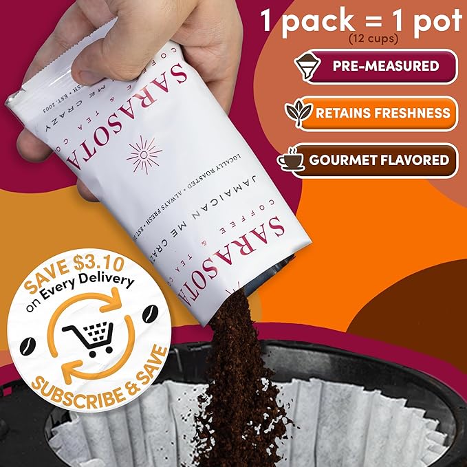 Coffee Gift Set Sampler – Flavored Ground Variety Pack | Medium Roast Low Acid Mold-Free Packets | Gourmet Pre-Measured 2oz Bags for 12 Cup Drip Makers 12-Count – Sarasota
