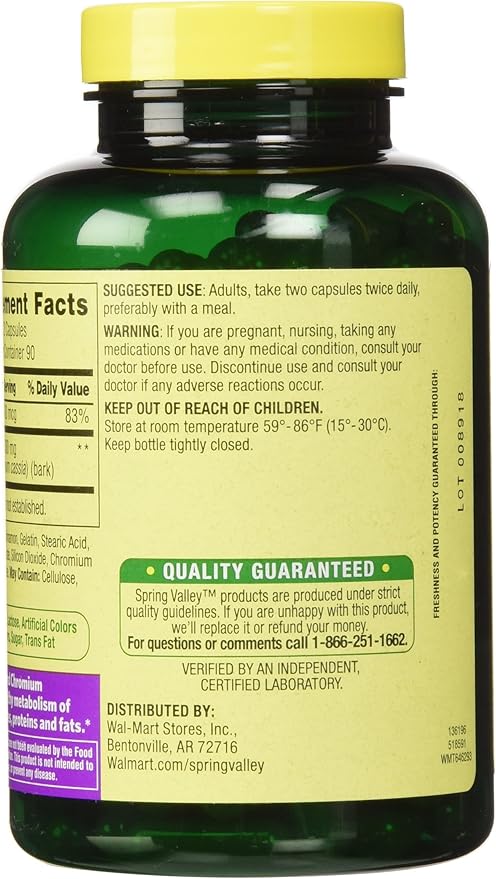 Spring Valley - Cinnamon 500mg Plus Chromium Twin Pack 2 Bottles of 180 Capsules